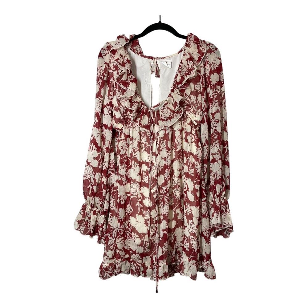 By Together Mini V-Neck Dress Floral Cream Red Size Small